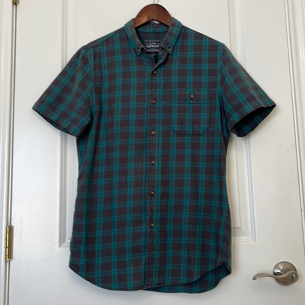 Topman Plaid Button Shirt Multicolor Mens Small Short Sleeve